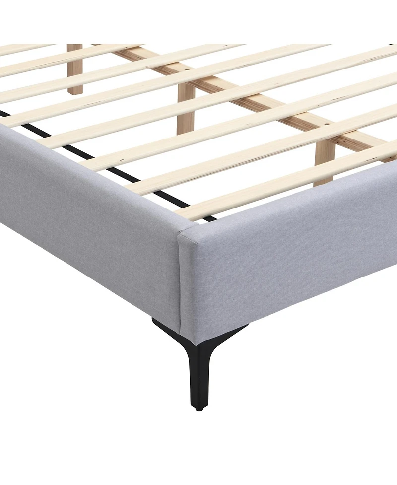 Streamdale Furniture Chic Linen Upholstered Bed with Integrated Lights and Shelves Queen