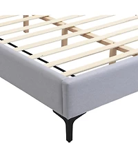 Streamdale Furniture Chic Linen Upholstered Bed with Integrated Lights and Shelves Queen