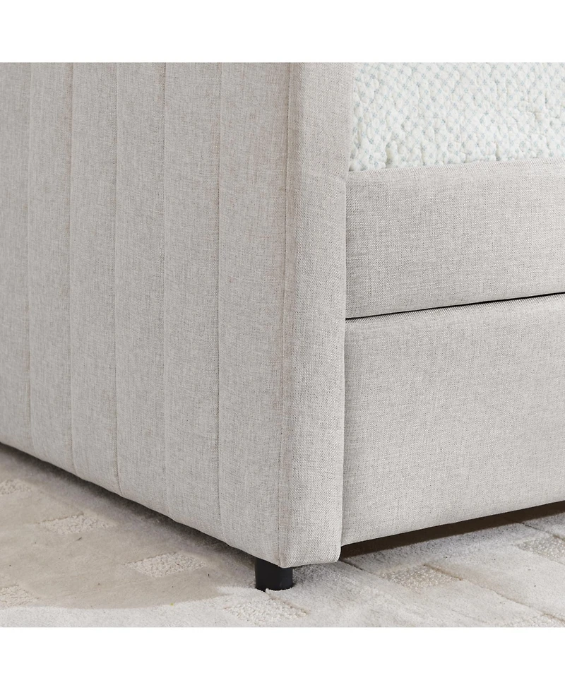 Streamdale Furniture Beige Linen Daybed with Trundle & Vertical Stripes