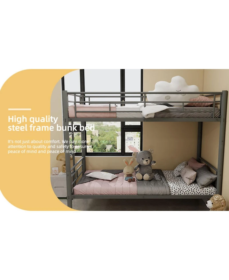 Streamdale Furniture Twin Over Twin Metal Bunk Bed with Ladders & Guardrail