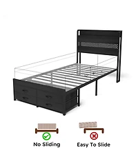 Streamdale Furniture Twin Bed Frame with Storage Black Metal Platform