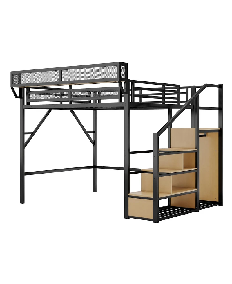 Streamdale Furniture Queen Loft Bed with Stairs & Storage - Black