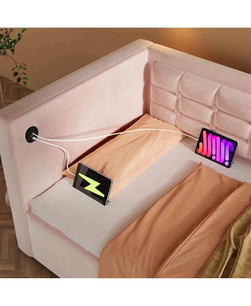 Streamdale Furniture Velvet Twin Daybed with Usb Charging & Storage