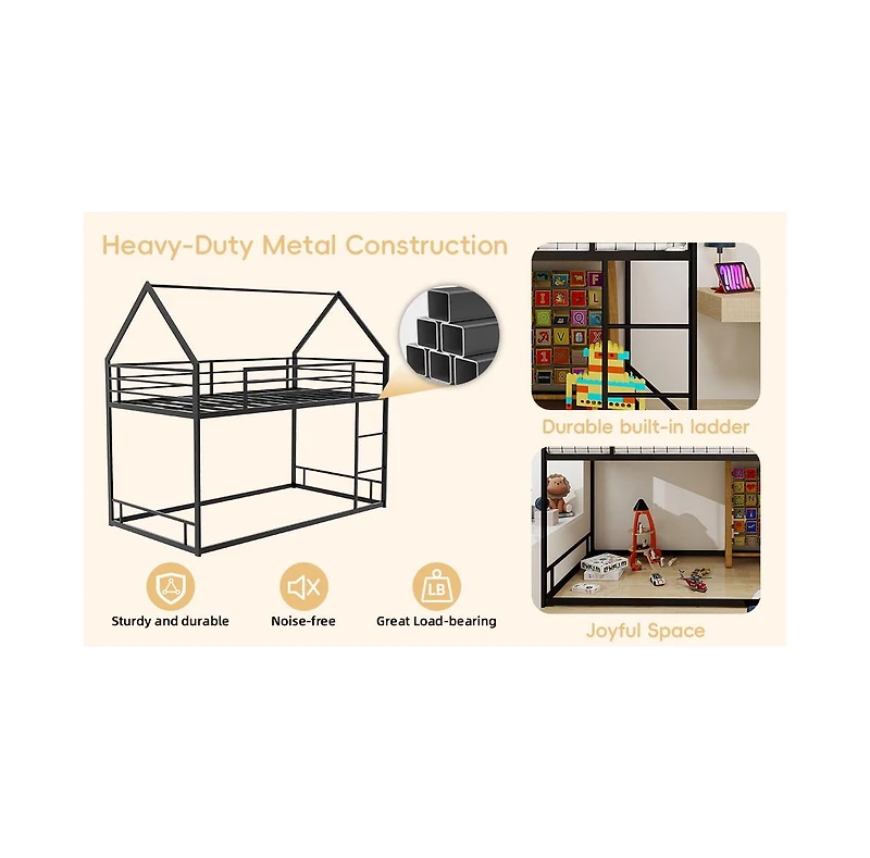 Streamdale Furniture Metal Twin Bunk Bed - Heavy Duty, Noise Reduced, Black