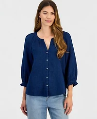 Style Co Womens True Indigo Cotton Blouse Macys Exclusive