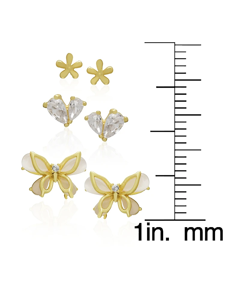 Macy's 3-Pc. Cubic Zirconia (0.44 ct. t.w.) Flower, Heart and Butterfly Stud Earrings Set