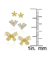 Macy's 3-Pc. Cubic Zirconia (0.44 ct. t.w.) Flower, Heart and Butterfly Stud Earrings Set