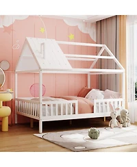 Streamdale Furniture Full Size Wood House Bed with Fence