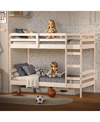 Streamdale Furniture Twin Over Twin Bunk Bed, Solid Pine, High Guardrails, Ladder