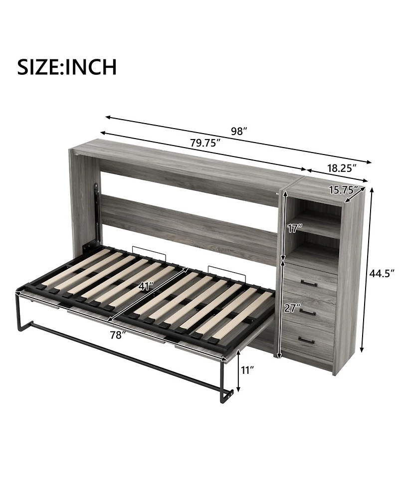 Streamdale Furniture + Twin + Wood (or Mdf, if that s the material) + Murphy Bed with Drawers & Led, Folds to Cabinet + Bed