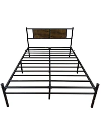 Streamdale Furniture Full Size Metal Bedframe with Wood Panel Headboard