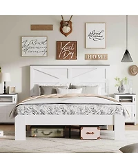 Streamdale Furniture White Full Size Wood Platform Bed Frame with Under Bed Storage