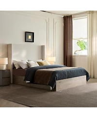 Streamdale Furniture Shelton Queen Bed- Ivory Chenille, Wingback, Rustic Farmhouse