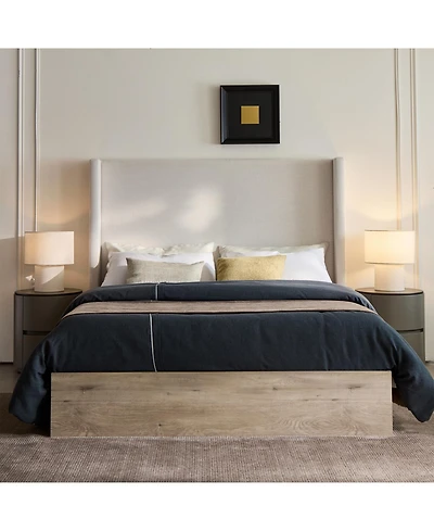 Streamdale Furniture Shelton Queen Bed- Ivory Chenille, Wingback, Rustic Farmhouse