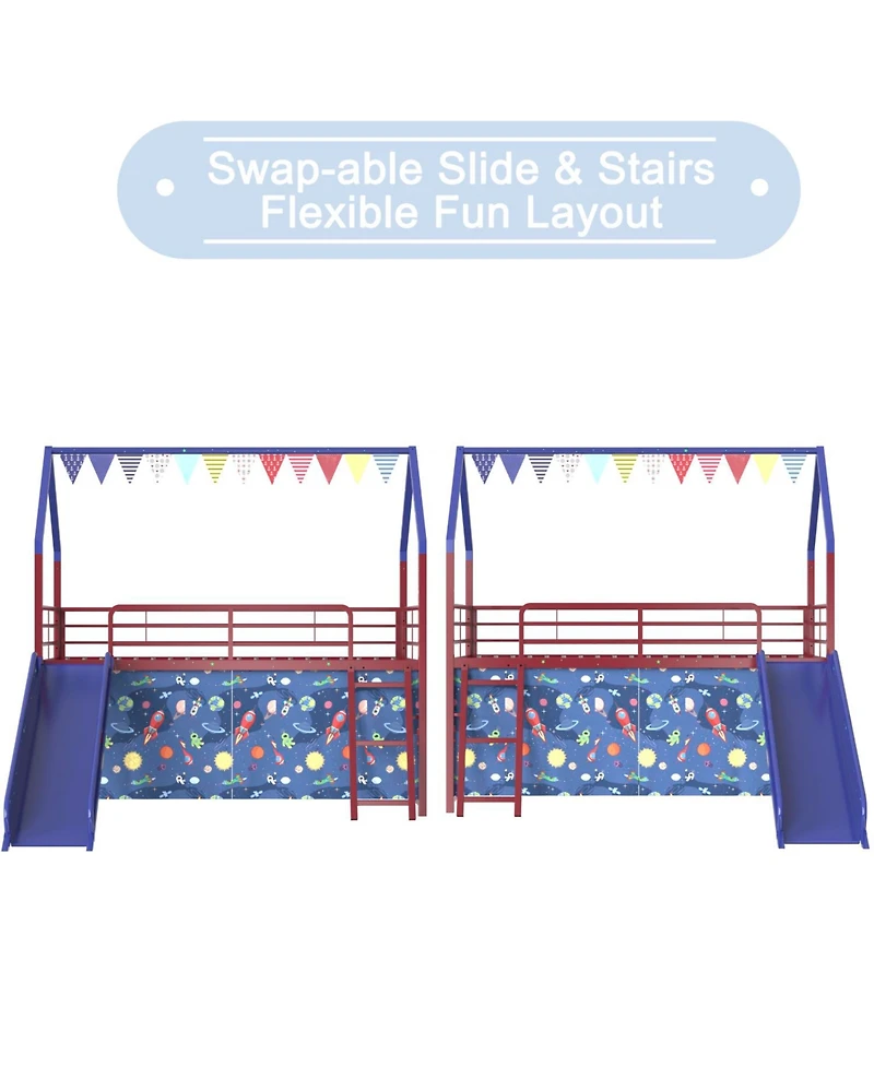 Streamdale Furniture Jack Metal Twin Loft Bed w/ Slide & Curtain