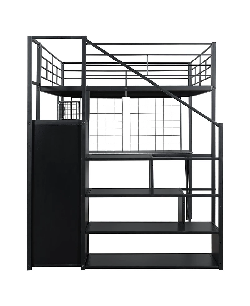 Streamdale Furniture Metal Loft Bed with Work Station, Wardrobe & Storage