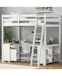Streamdale Furniture Loft Bed with U-Desk, Drawers & Shelves