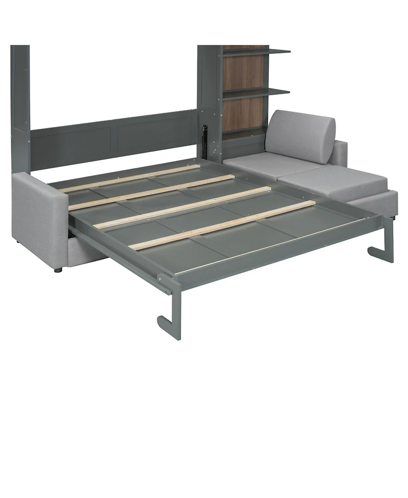 Streamdale Furniture Queen Size Murphy Bed Wall Bed with Sofa and Shelves,Gray
