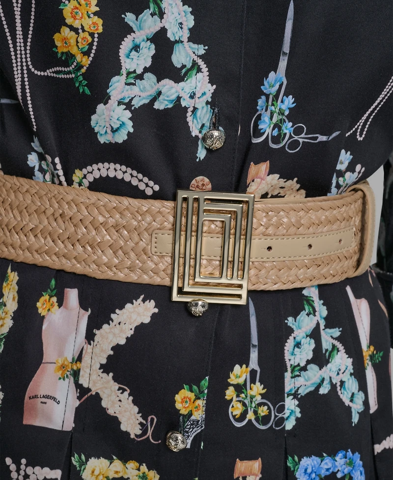 Karl Lagerfeld Paris Women's Allover Print Belted Collared Shirt Dress