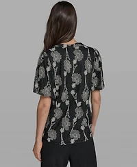 Karl Lagerfeld Paris Women's Popover Lace Short-Sleeve Top