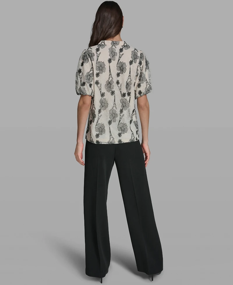 Karl Lagerfeld Paris Women's Popover Lace Short-Sleeve Top