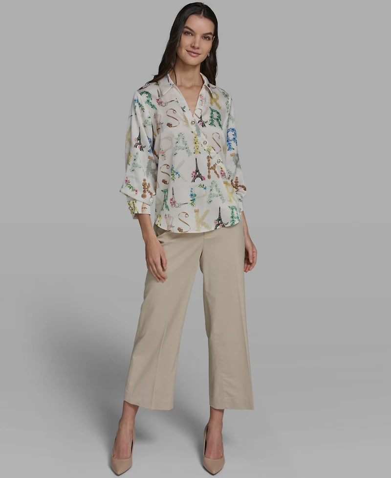 Karl Lagerfeld Paris Women's Printed 3/4-Sleeve Top