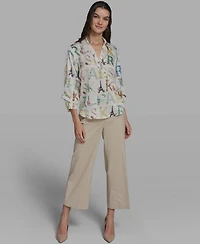Karl Lagerfeld Paris Women's Printed 3/4-Sleeve Top