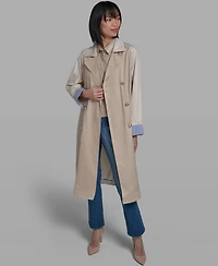 Karl Lagerfeld Paris Women's Color Block Collared Trench Coat