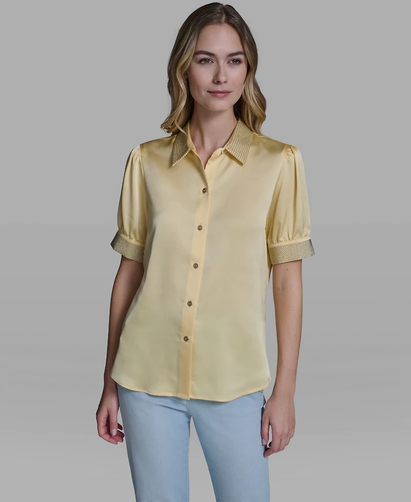 Karl Lagerfeld Paris Women's Beaded Short-Sleeve Top