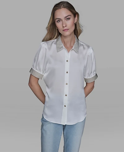 Karl Lagerfeld Paris Women's Beaded Short-Sleeve Top