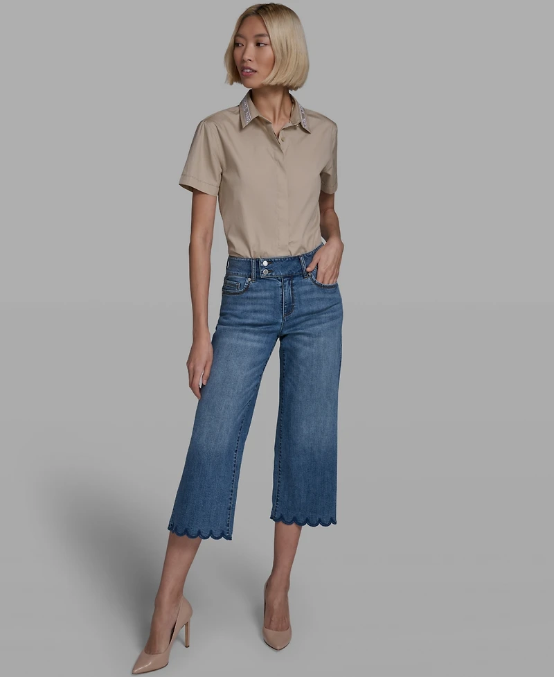 Karl Lagerfeld Paris Women's Scallop Cropped Denim Pants