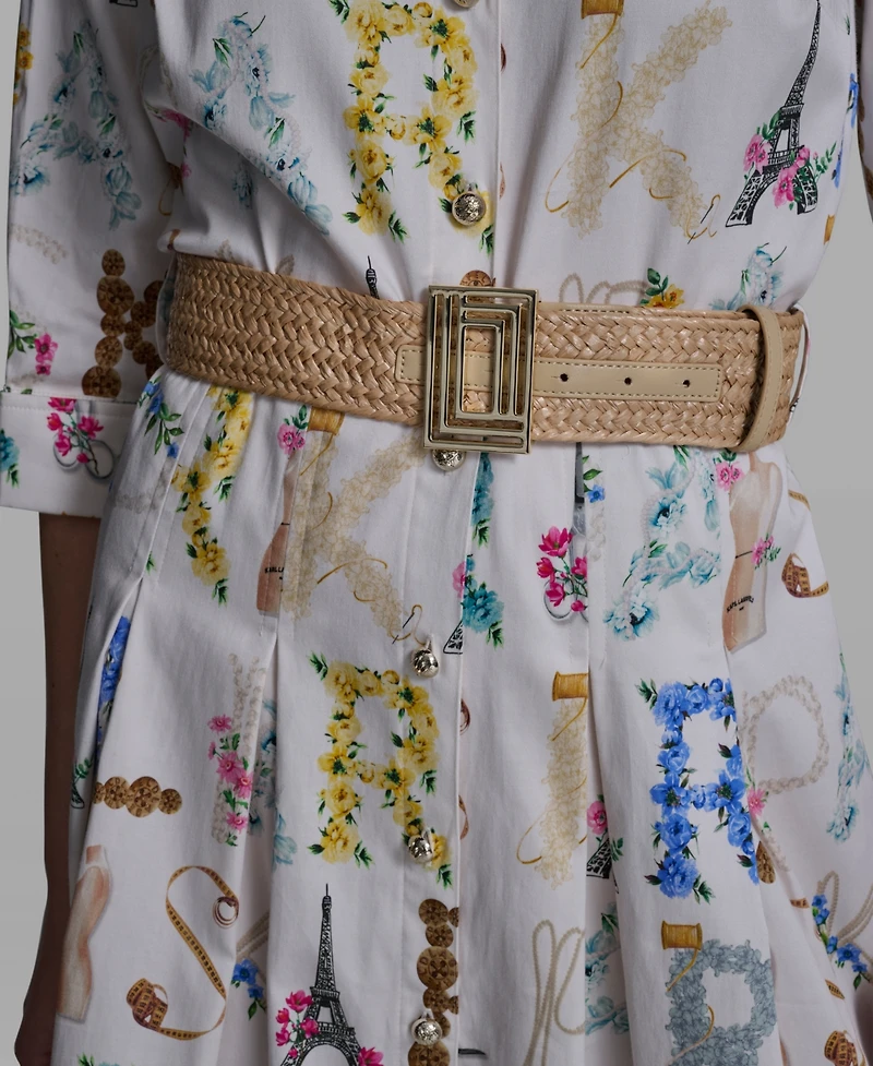 Karl Lagerfeld Paris Women's Allover Print Belted Collared Shirt Dress