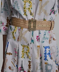 Karl Lagerfeld Paris Women's Allover Print Belted Collared Shirt Dress