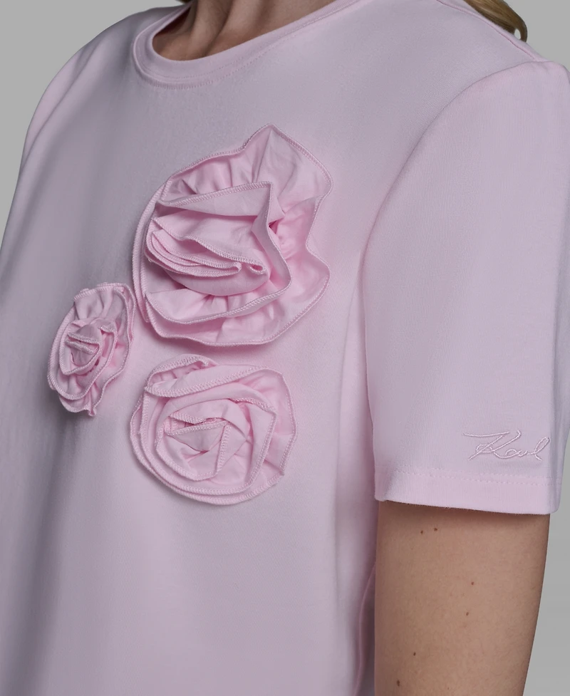 Karl Lagerfeld Paris Women's Rose Trim Knit Crewneck Top