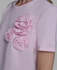 Karl Lagerfeld Paris Women's Rose Trim Knit Crewneck Top