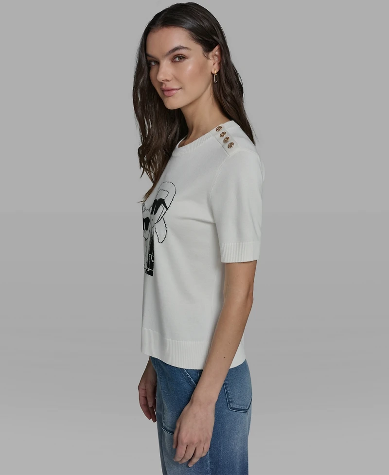 Karl Lagerfeld Paris Women's and Choupette Crewneck Graphic Sweater