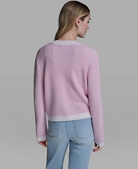 Karl Lagerfeld Paris Women's Marled Crewneck Cardigan Sweater