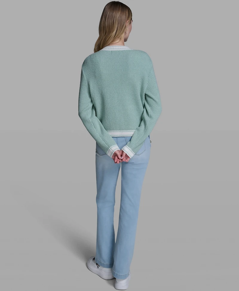 Karl Lagerfeld Paris Women's Marled Crewneck Cardigan Sweater