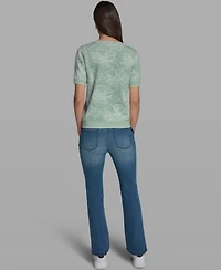 Karl Lagerfeld Paris Women's Flower Print Short-Sleeve Sweater