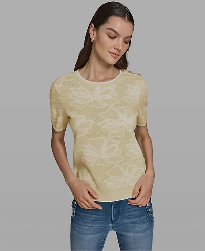 Karl Lagerfeld Paris Women's Flower Print Short-Sleeve Sweater