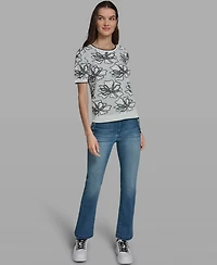 Karl Lagerfeld Paris Women's Flower Print Short-Sleeve Sweater