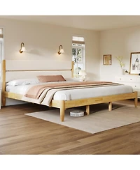 Streamdale Furniture King Size Solid Wood Bed Frame With Fleece Upholstered Headboard