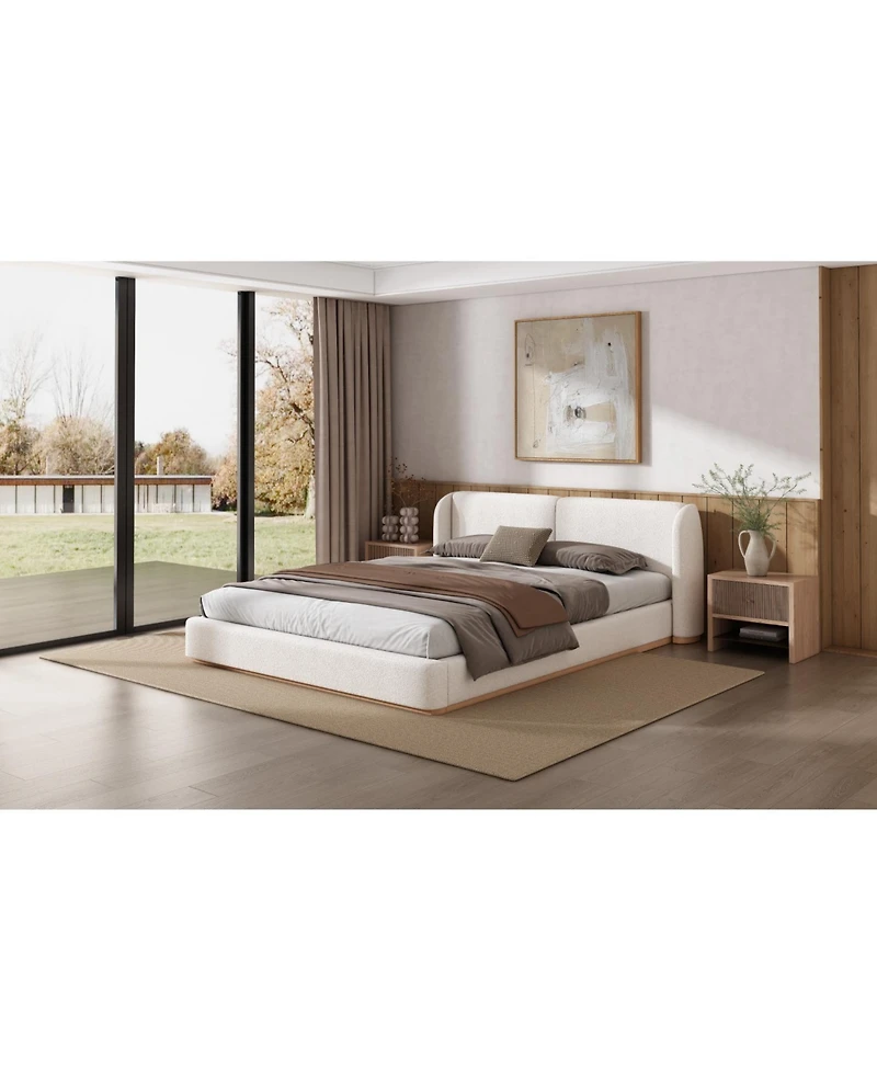 Streamdale Furniture Boucle Wingback Bed Frame, Solid Wood Base