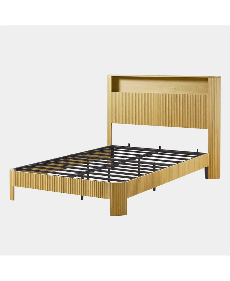 Streamdale Furniture Full Xl Bed Frame- Storage Headboard, Charging Station, Natural