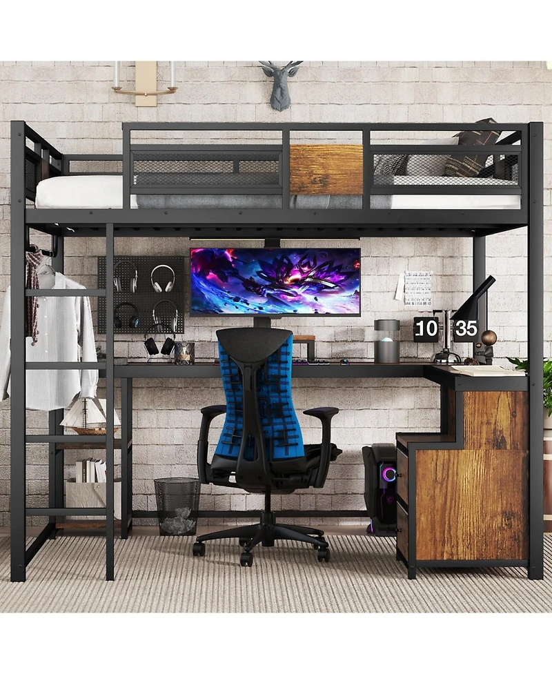 Streamdale Furniture Queen Loft Bed with Desk & Storage