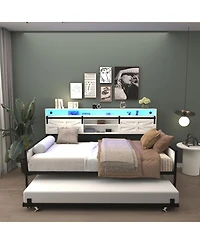 Streamdale Furniture Twin Daybed with Trundle, Barn Door Headboard, Charging Station