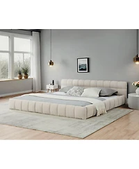 Streamdale Furniture California King Upholstered Platform Bed Frame - Beige