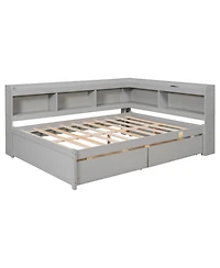 Streamdale Furniture L-Shaped Bookcase Bed with Power Outlets, Usb & Drawers - Grey