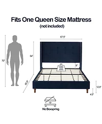 Streamdale Furniture Peyton Queen Upholstered Bed Blue Velvet, Easy Assembly