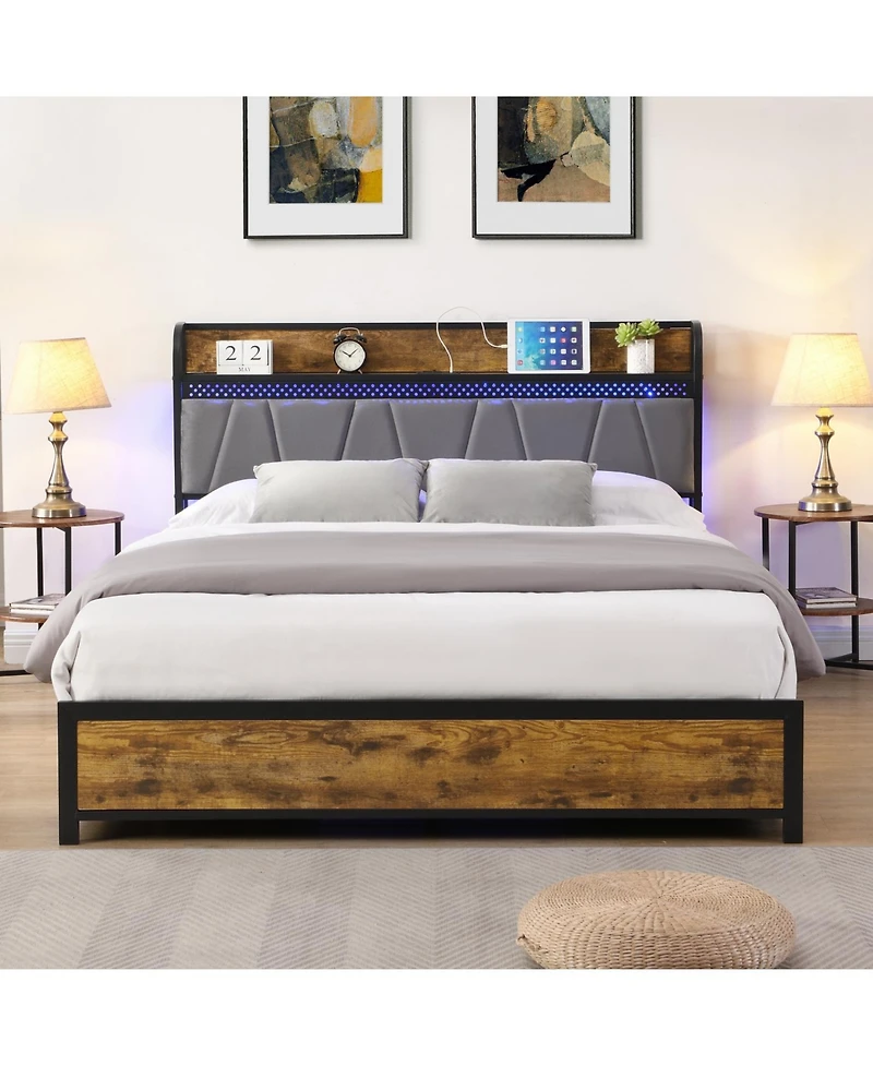 Streamdale Furniture Smart Bed Frame with Storage, Charging & Led
